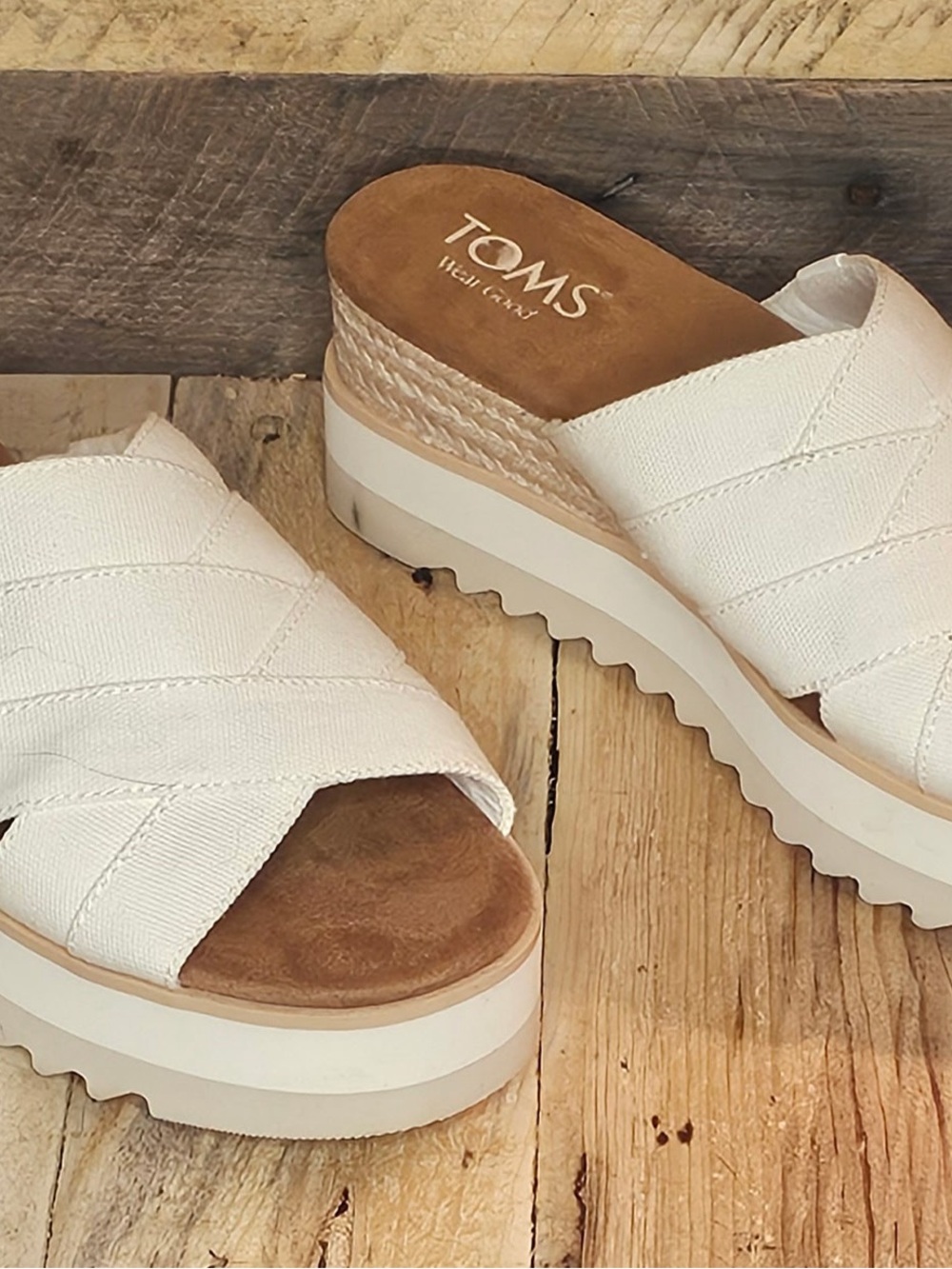 TOMS White Woven Platform Slide Mules